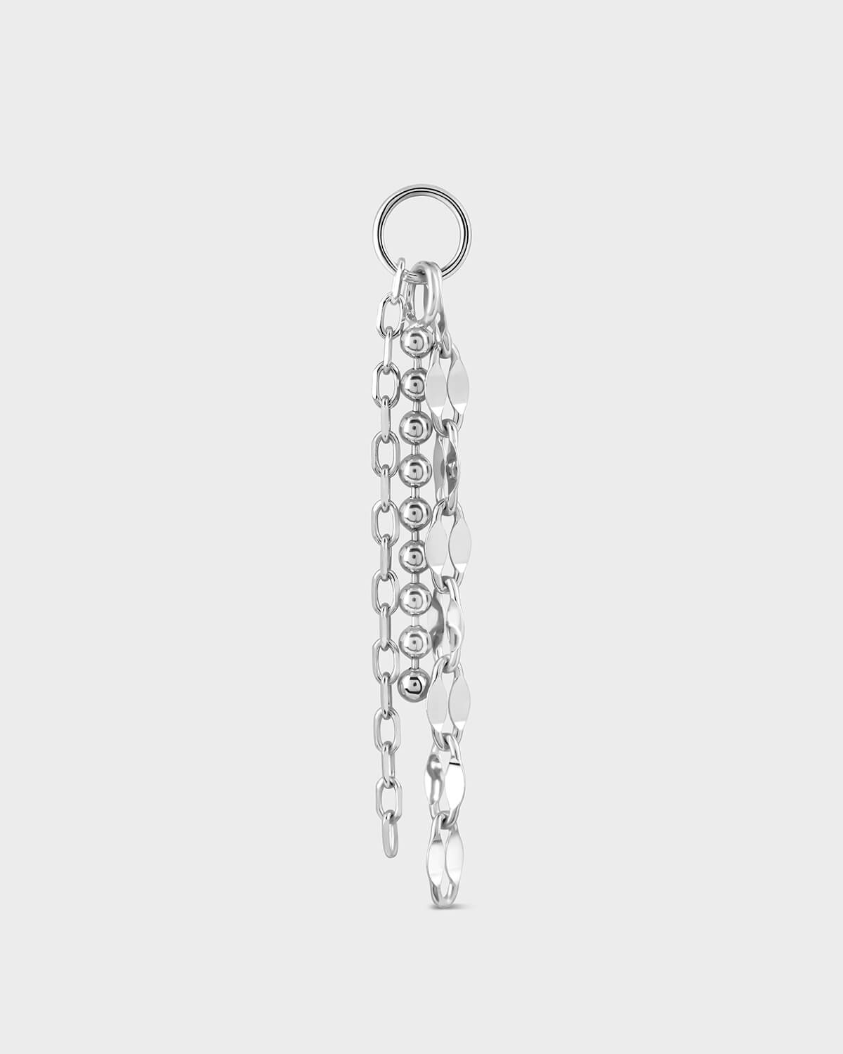 Silver chain earring on a light gray background